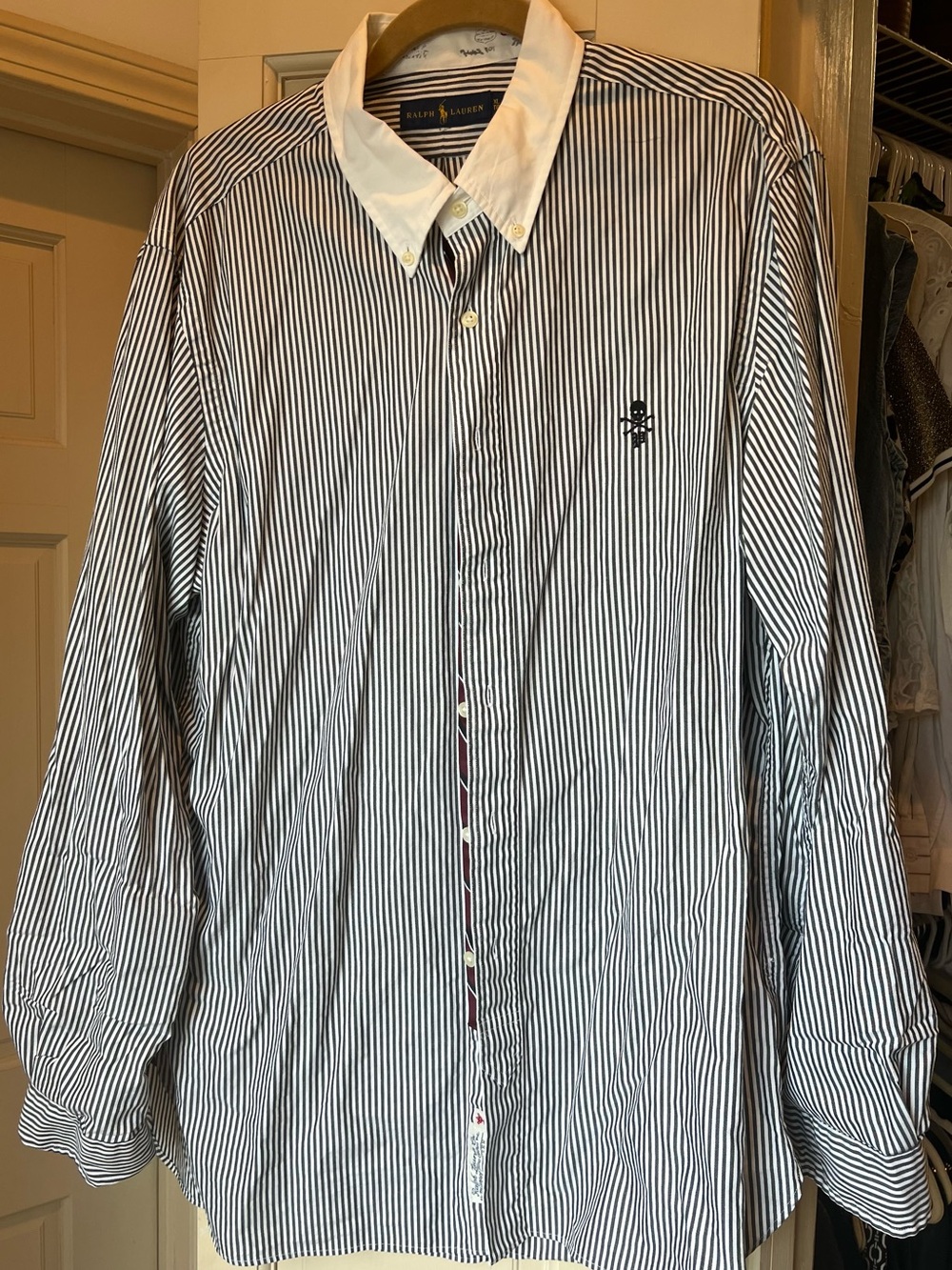 Vintage Polo Ralph Lauren Men's Skull & Crossbones Striped Oxford Shirt XL